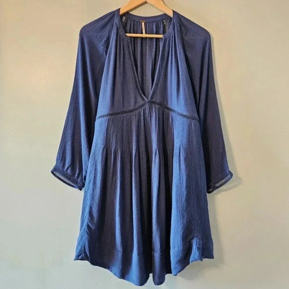 Free People Go Lightly Swing Babydoll Boho Blue Women's Mini Dress Size Small. - Picture 5 of 16